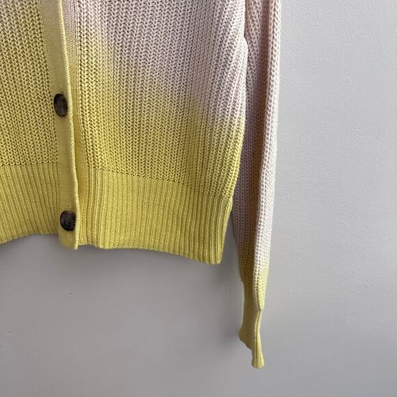 Roan + Ryan Knit Cardigan Sweater Yellow Cream Ombre Dip Dye Chunky Knit SMALL - Picture 4 of 11